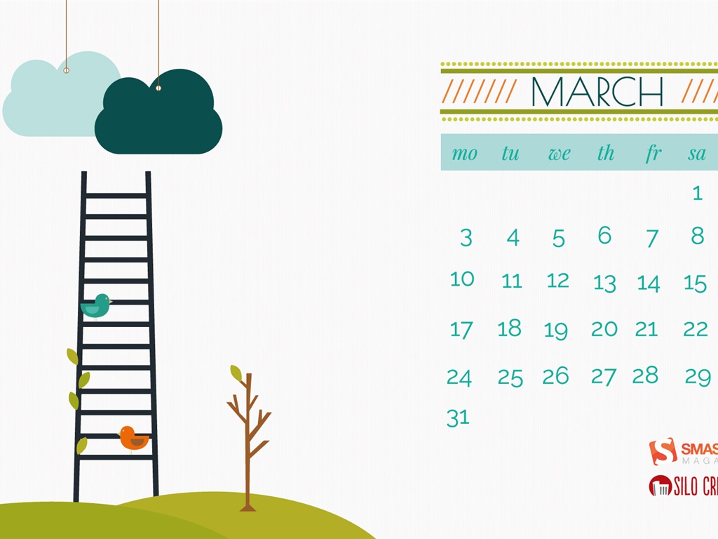 Mars 2014 calendriers fond d'écran (1) #12 - 1024x768