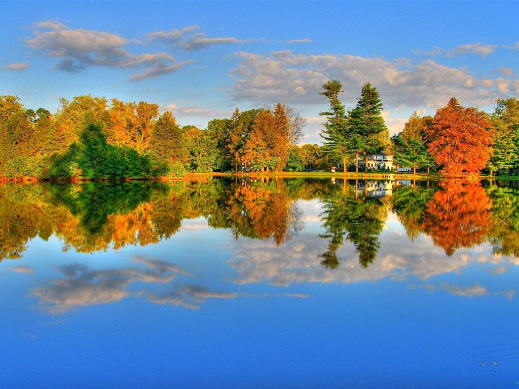 El agua y los árboles en otoño fondos de pantalla HD #10 - 1024x768