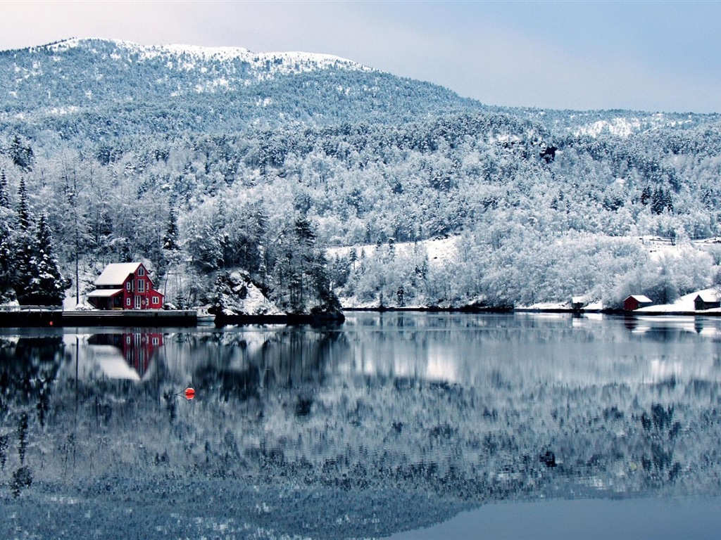 冬天的雪景，山，湖，树木，道路 高清壁纸11 - 1024x768