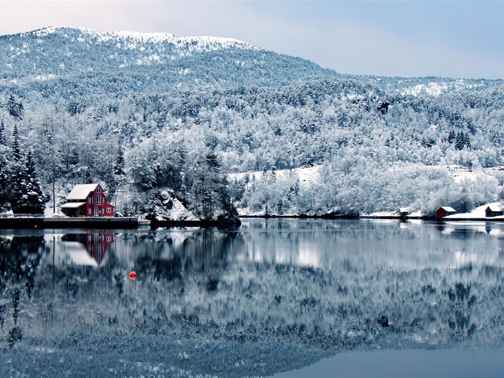 冬天的雪景，山，湖，樹木，道路高清壁紙 #11 - 1024x768