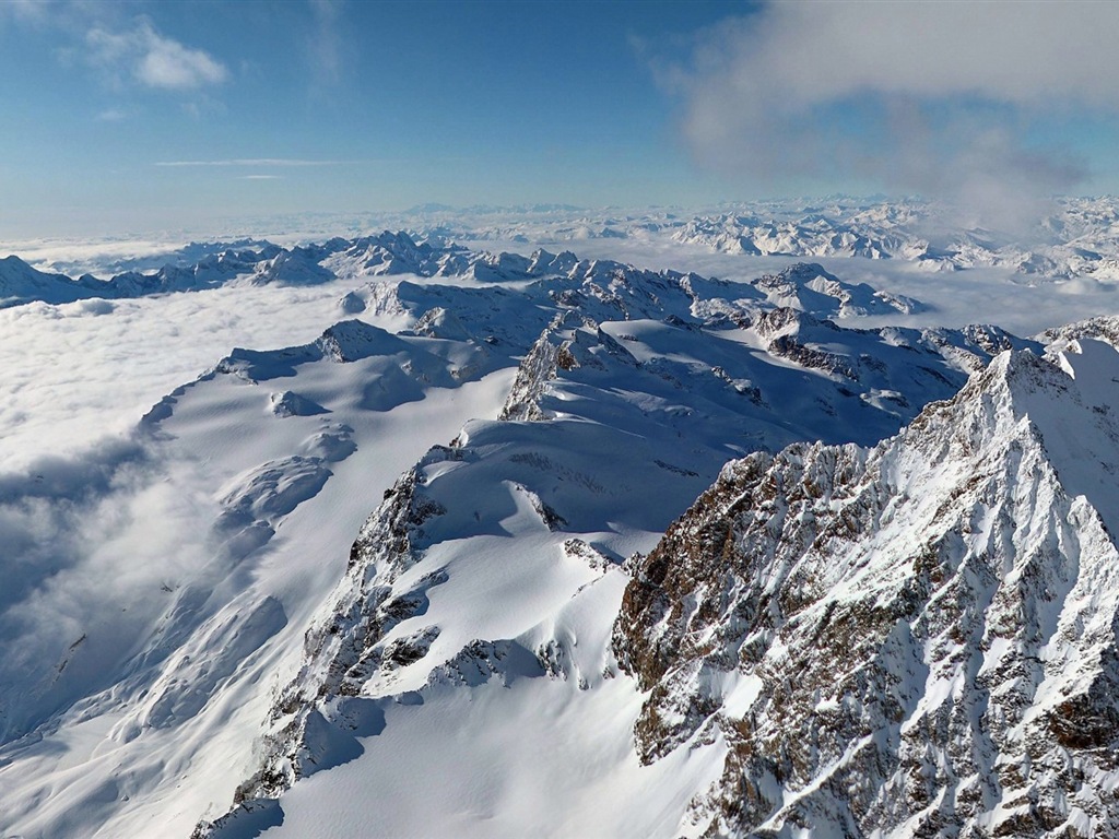 冬天的雪景，山，湖，樹木，道路高清壁紙 #14 - 1024x768