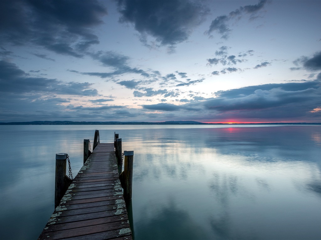 Lake a Boardwalk výhled soumraku HD tapety na plochu #13 - 1024x768