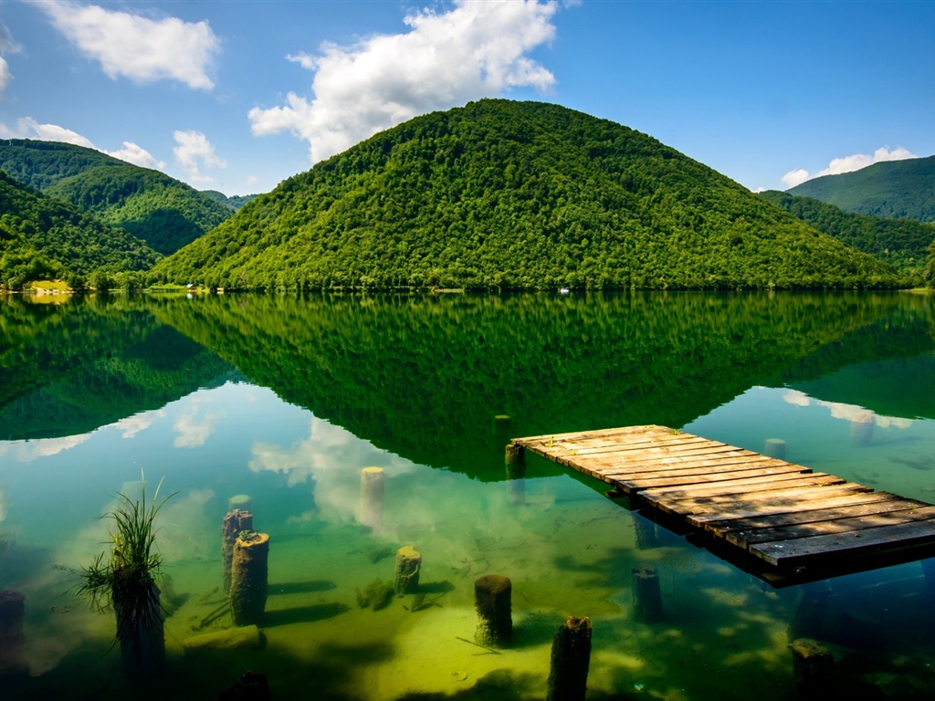 湖與木橋黃昏美景 高清壁紙 #16 - 1024x768