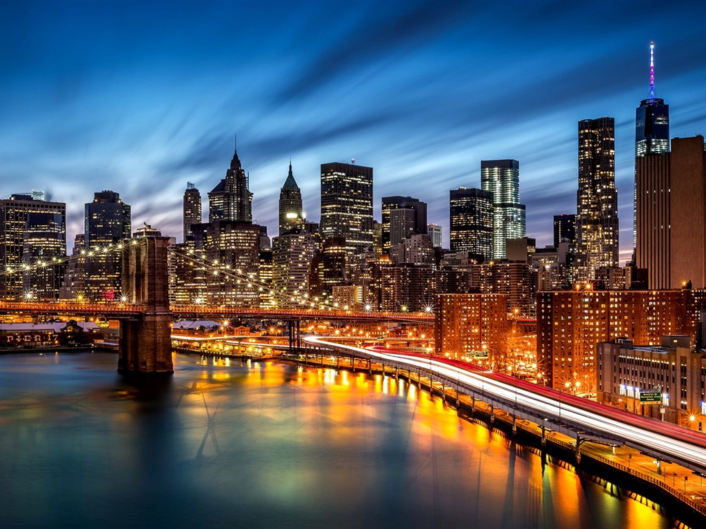 뉴욕의 엠파이어 스테이트 빌딩, 도시의 밤 HD 배경 화면 #1 - 1024x768