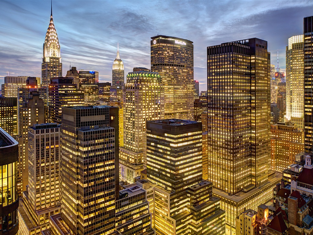 뉴욕의 엠파이어 스테이트 빌딩, 도시의 밤 HD 배경 화면 #5 - 1024x768