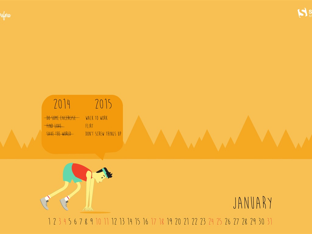 Janvier 2015 calendar fond d'écran (2) #2 - 1024x768