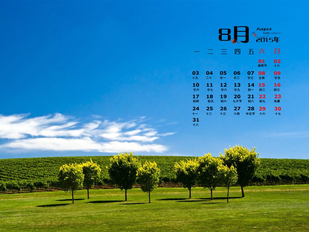 August 2015 calendar wallpaper (1) #18 - 1024x768
