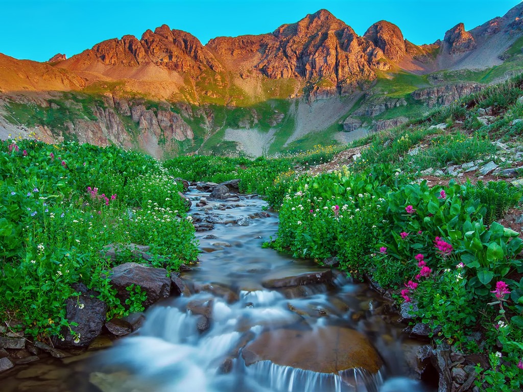 Les arbres, les montagnes, l'eau, lever et coucher du paysage de nature, fonds d'écran HD #26 - 1024x768