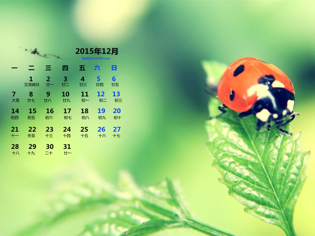 December 2015 Calendar wallpaper (1) #10 - 1024x768