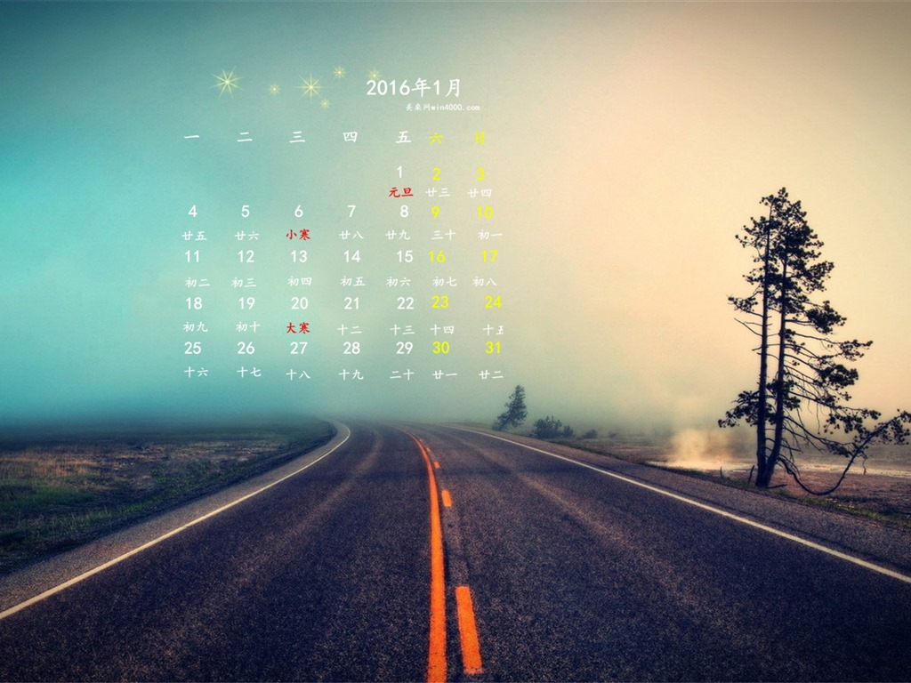 Januar 2016 Kalender Wallpaper (1) #6 - 1024x768