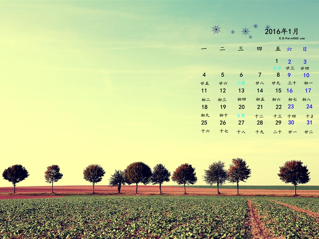 Januar 2016 Kalender Wallpaper (1) #18 - 1024x768