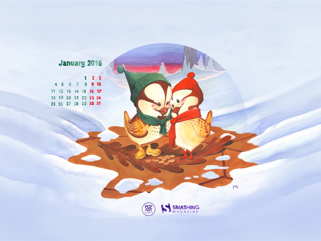 Januar 2016 Kalender Wallpaper (2) #1 - 1024x768