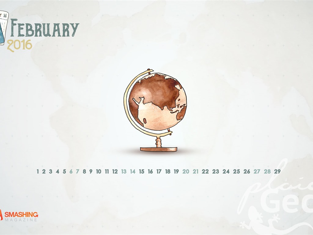 February 2016 Calendar wallpaper (1) #17 - 1024x768