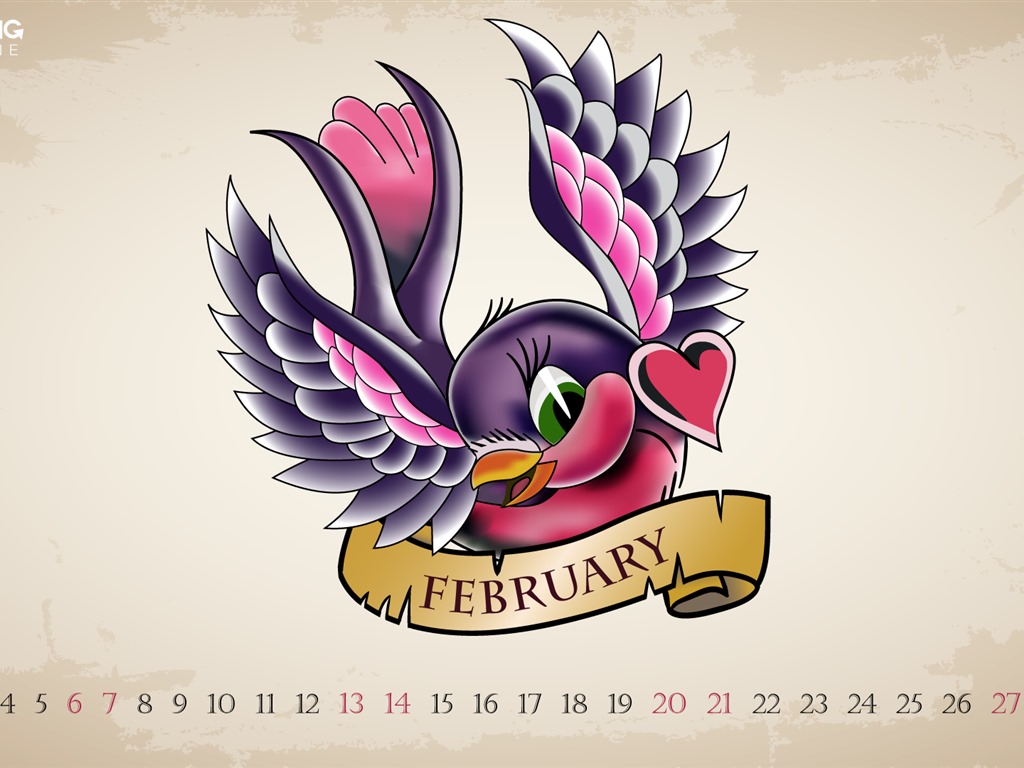 Februar 2016 Kalender Wallpaper (2) #1 - 1024x768