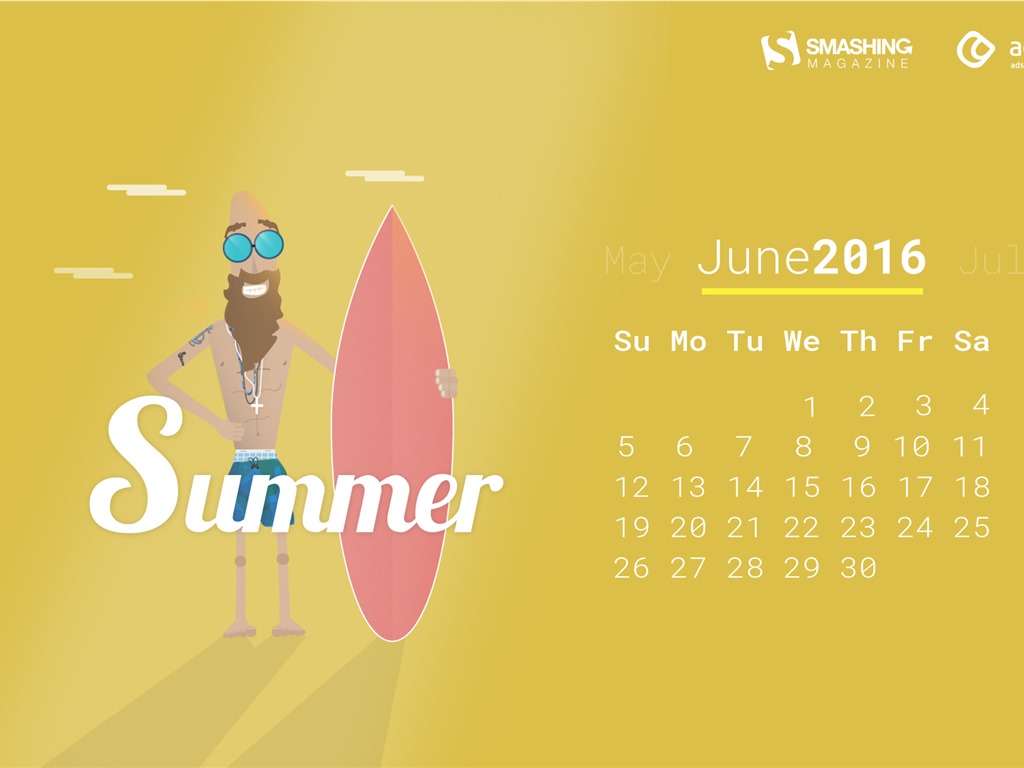 Juni 2016 Kalender Wallpaper (2) #17 - 1024x768