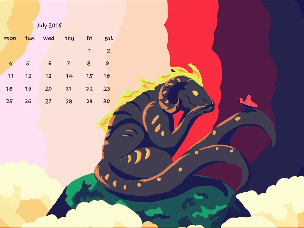 2016年7月 月曆壁紙(一) #19 - 1024x768