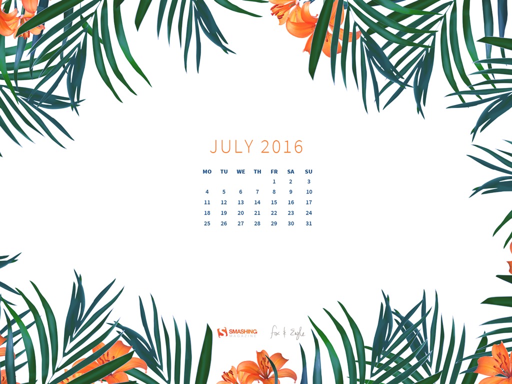 Juillet 2016 calendrier fond d'écran (2) #20 - 1024x768