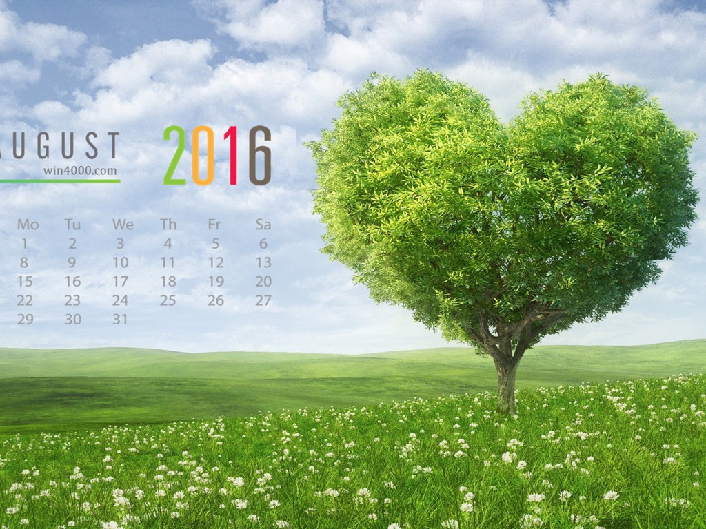 Août 2016 calendrier fond d'écran (1) #3 - 1024x768