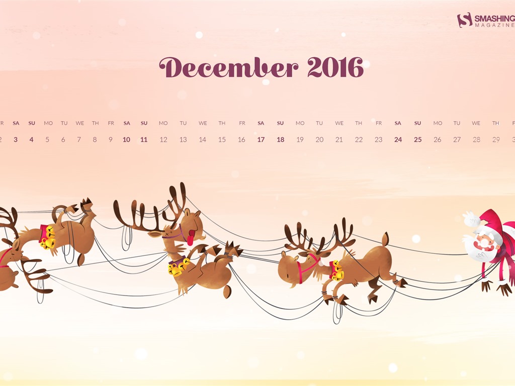 2016年12月 聖誕主題月曆壁紙(一) #13 - 1024x768