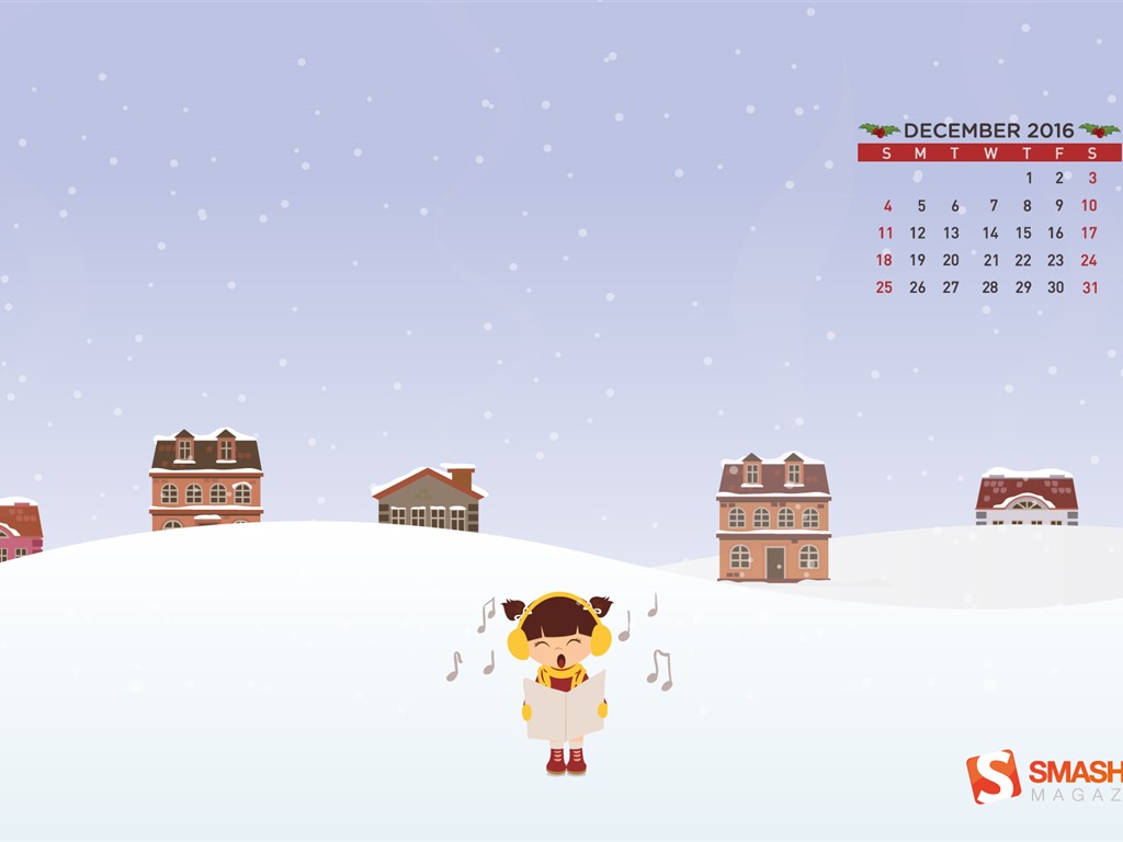 2016年12月 聖誕主題月曆壁紙(一) #23 - 1024x768