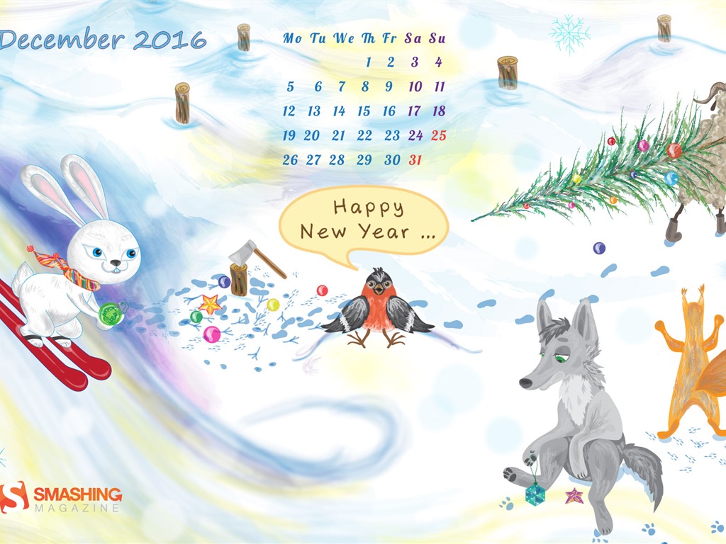 2016年12月 聖誕主題月曆壁紙(一) #27 - 1024x768
