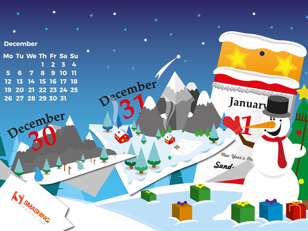 2016年12月 聖誕主題月曆壁紙(二) #10 - 1024x768