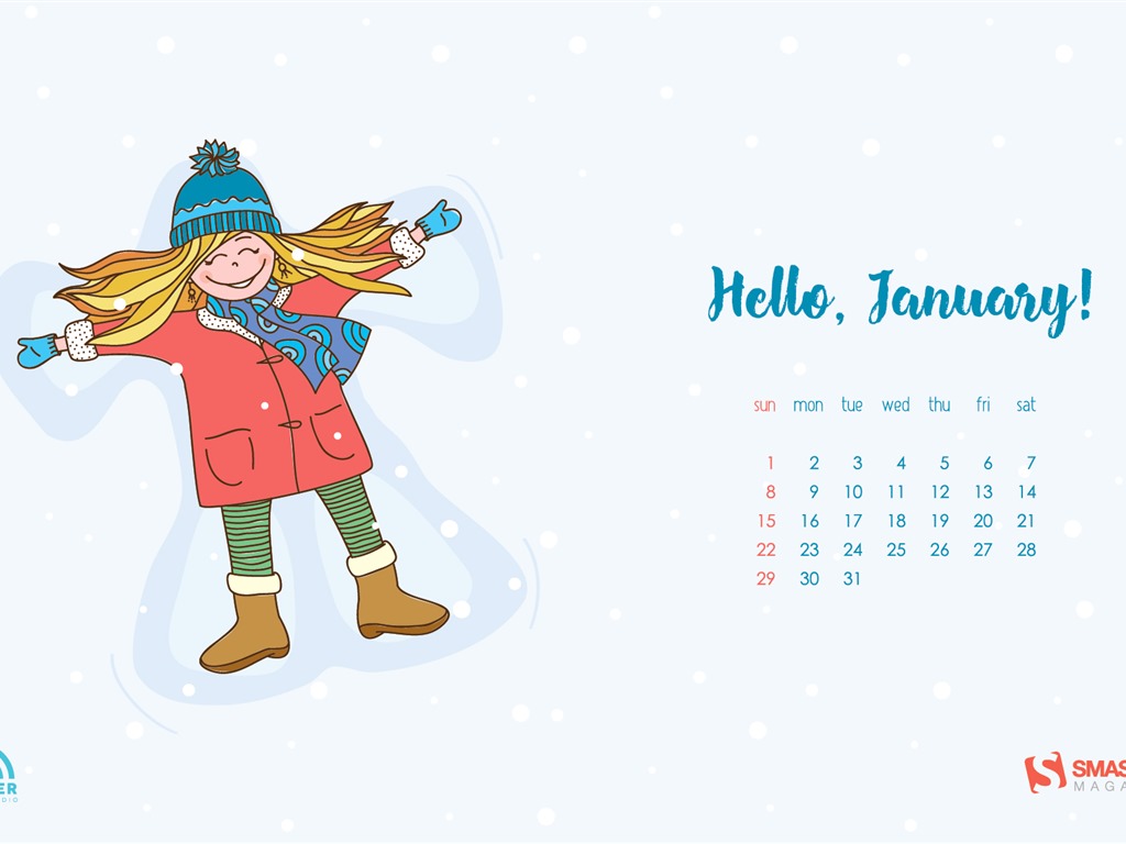 January 2017 calendar wallpaper (2) #2 - 1024x768