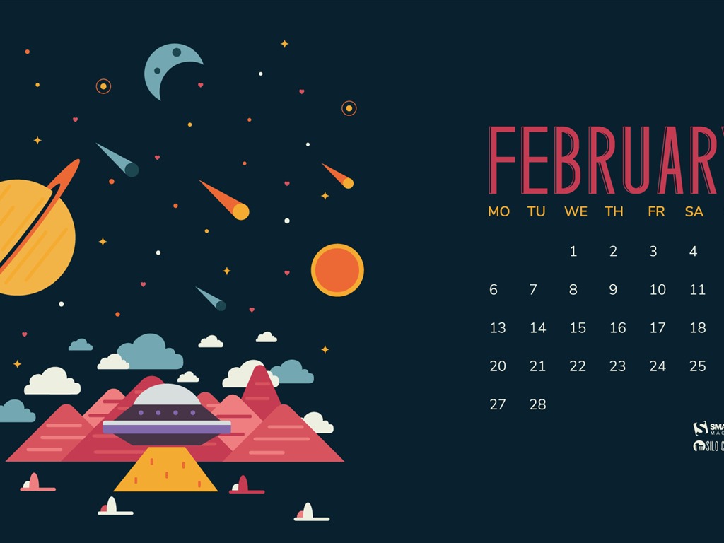 Fondo de escritorio de calendario de febrero de 2017 (2) #4 - 1024x768