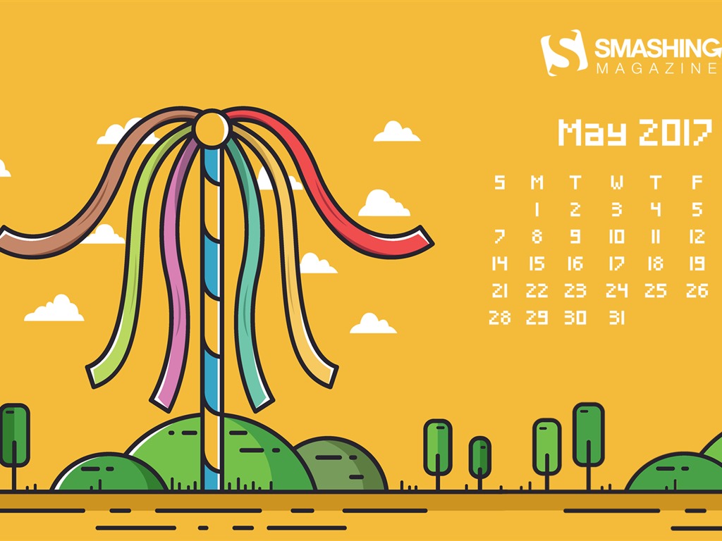 Fondo de pantalla del calendario de mayo de 2017 #14 - 1024x768