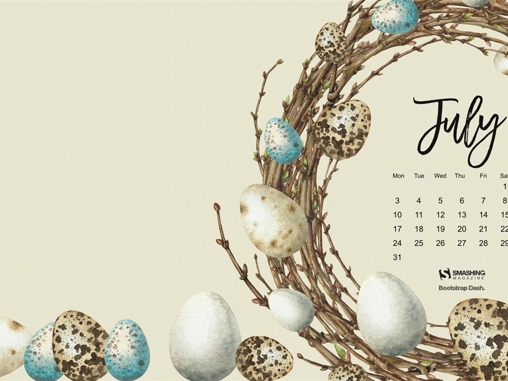 Fondo de escritorio del calendario de julio de 2017 #8 - 1024x768