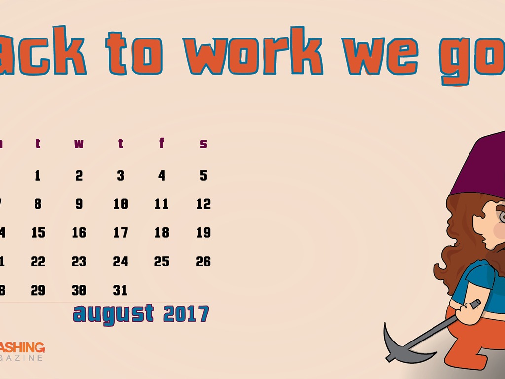 2017年8月のカレンダーの壁紙 #3 - 1024x768