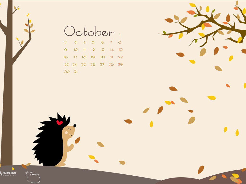 Fondo de pantalla de calendario de octubre de 2017 #15 - 1024x768