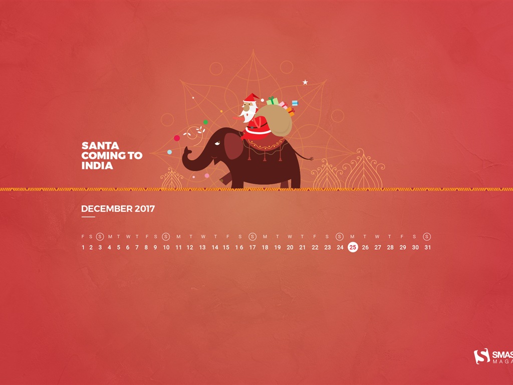 December 2017 Calendar Wallpaper #20 - 1024x768