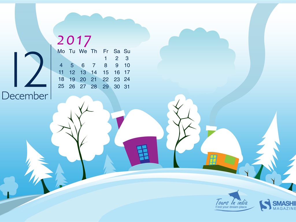 Fond d'écran du calendrier de décembre 2017 #27 - 1024x768