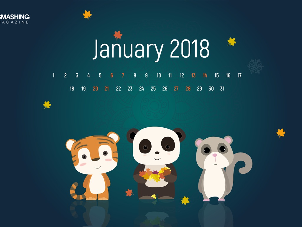 Leden 2018 Kalendář Wallpaper #11 - 1024x768