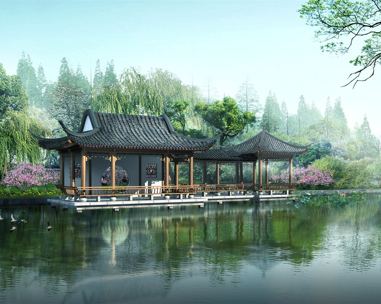 高清園林建築效果壁紙 #37 - 1280x1024