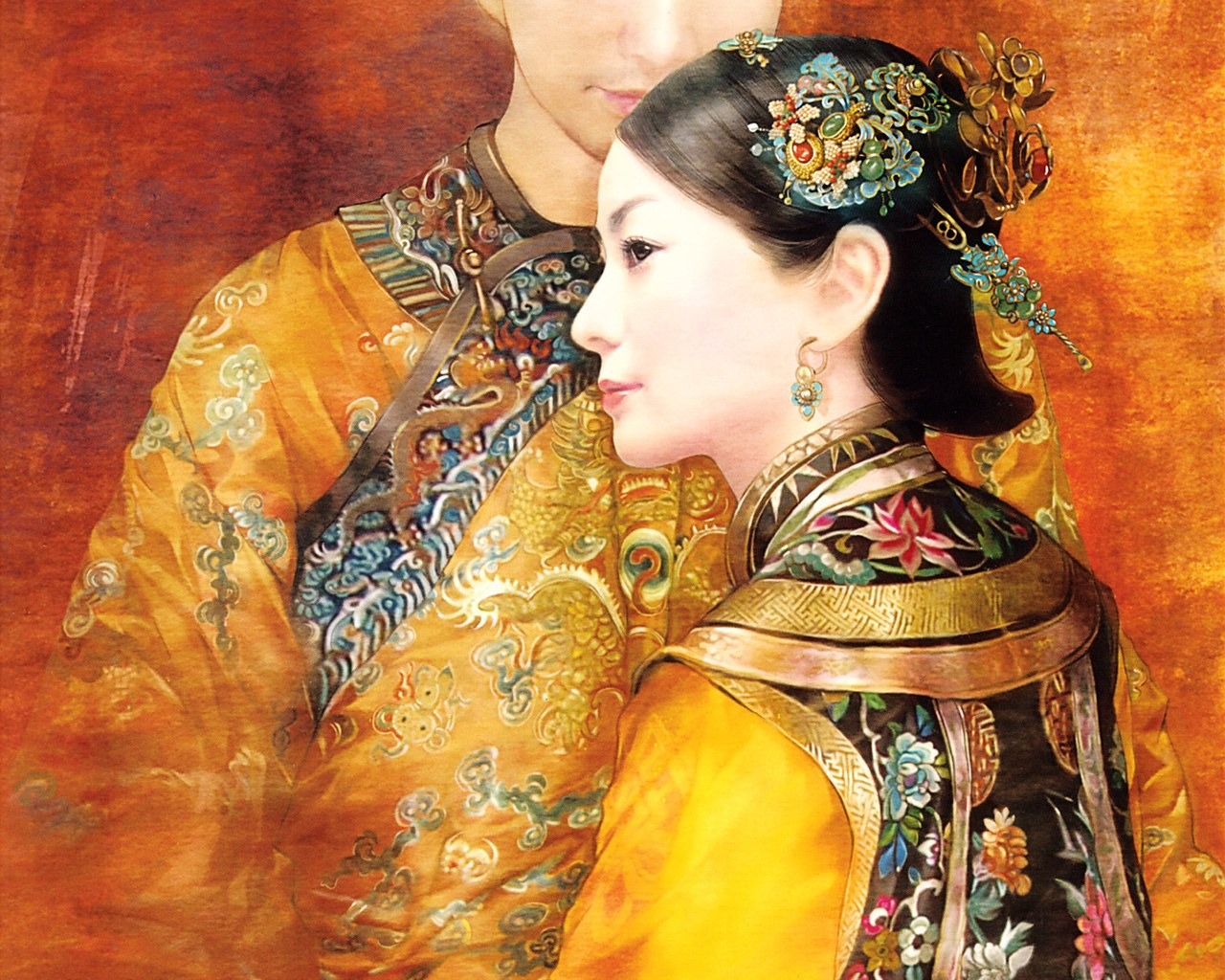 Fond d'écran Peinture Qing dynastie des femmes #12 - 1280x1024