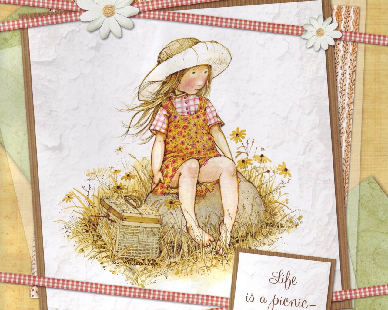 Holly Hobbie cute little girl hand-painted wallpaper #8 - 1280x1024