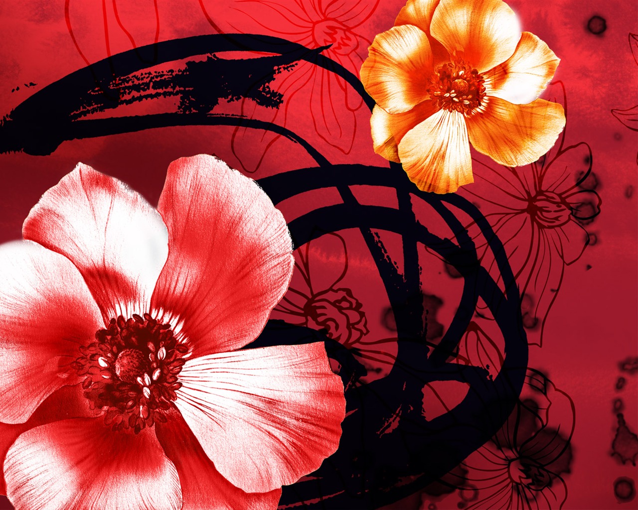 Exquisite Ink Flower Wallpapers #2 - 1280x1024