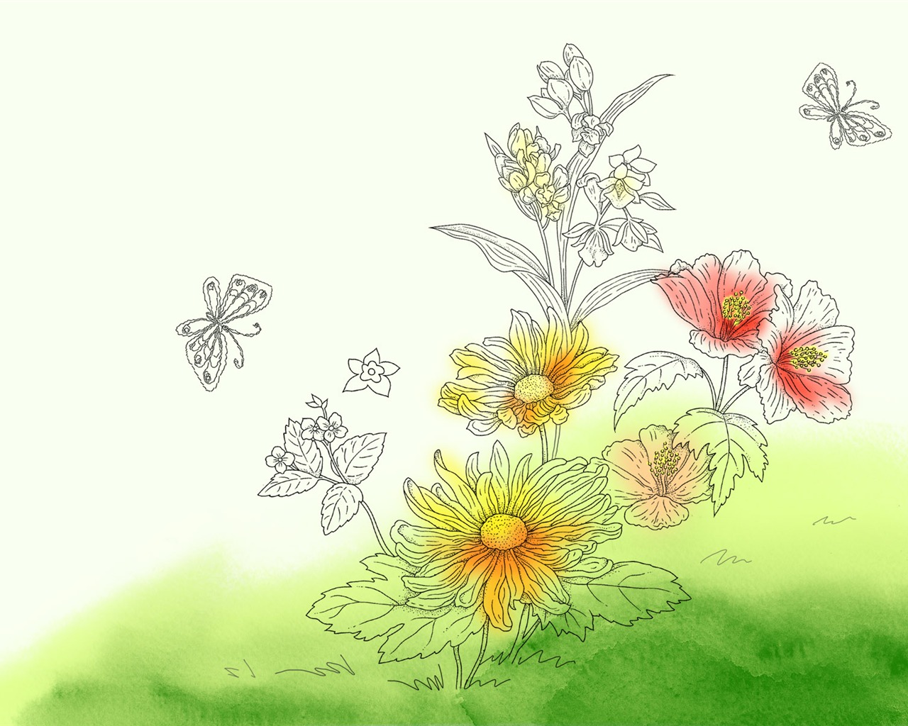절묘한 잉크 꽃 배경 화면 #6 - 1280x1024