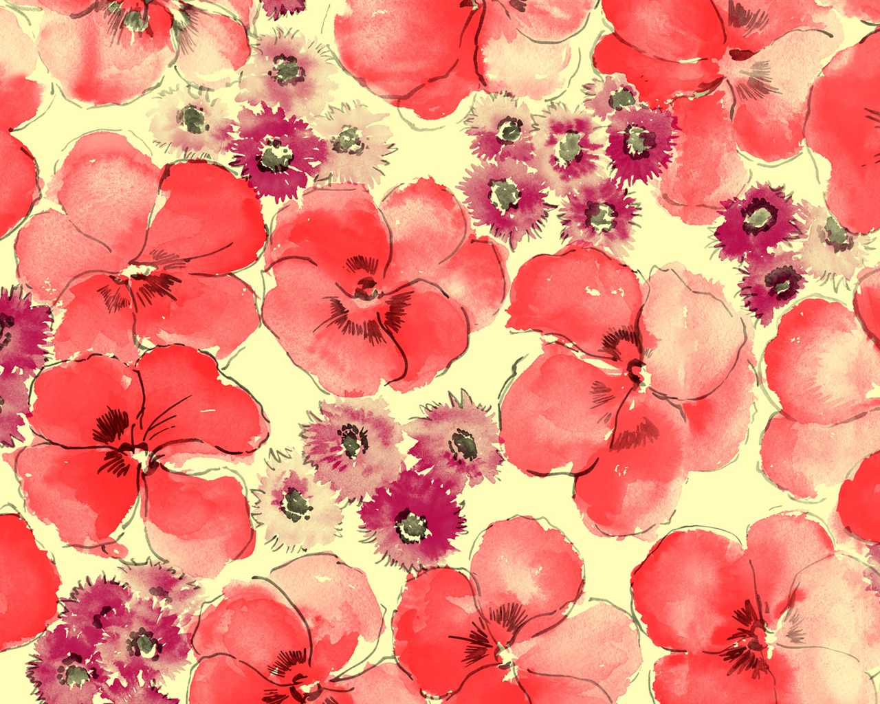 절묘한 잉크 꽃 배경 화면 #18 - 1280x1024