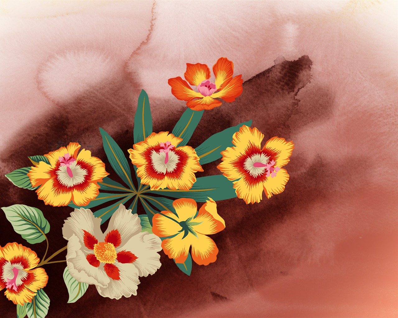 절묘한 잉크 꽃 배경 화면 #19 - 1280x1024