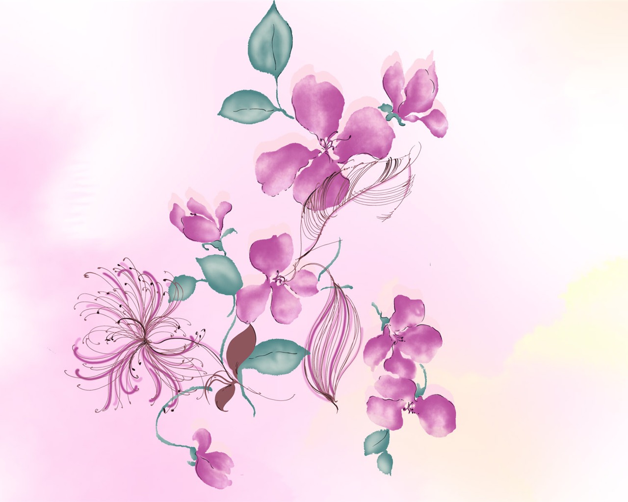 水墨花卉精美壁紙 #26 - 1280x1024