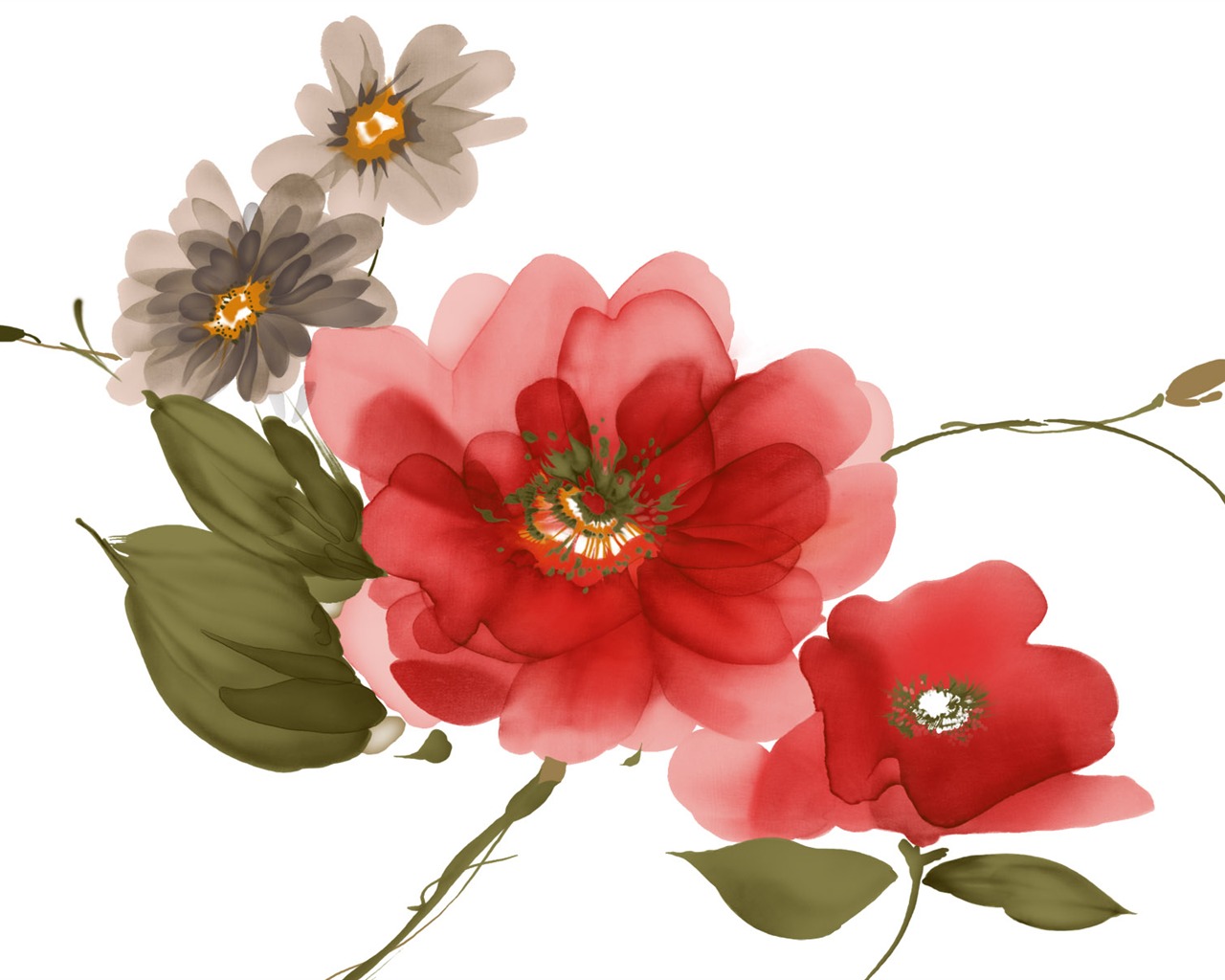 Exquisite Ink Flower Wallpapers #33 - 1280x1024