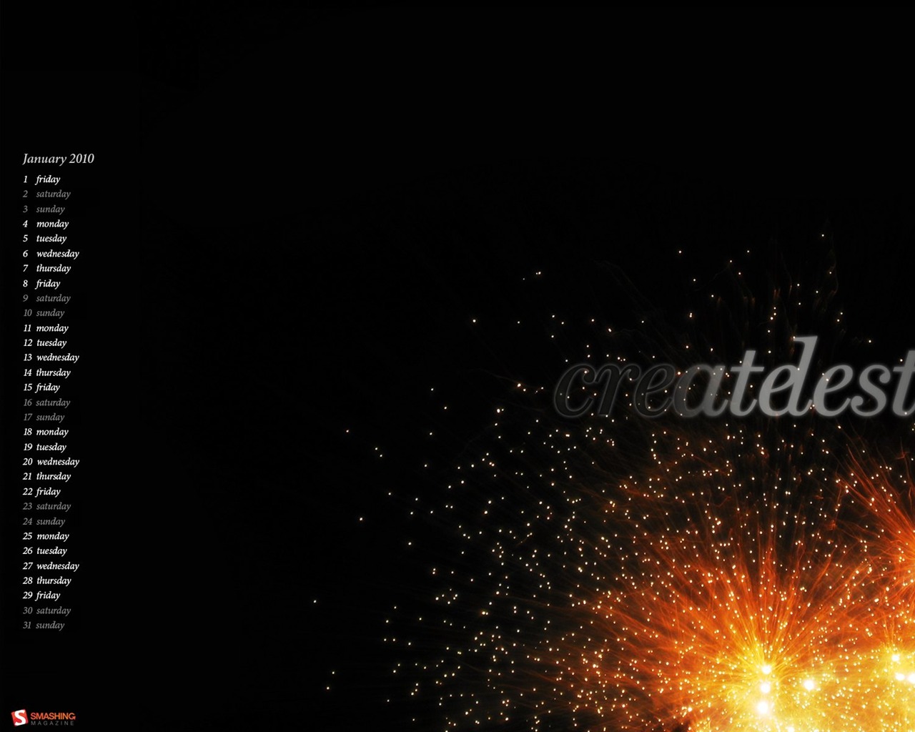 lednu 2010 Kalendář Wallpaper #10 - 1280x1024