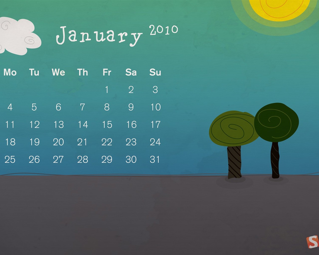 Enero 2010 Calendario de Escritorio #11 - 1280x1024