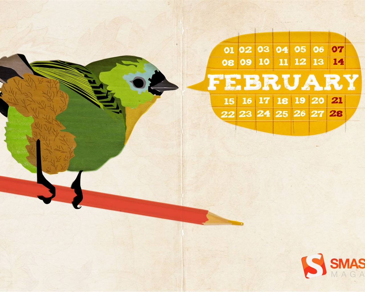 Februar 2010 Kalender Wallpaper kreative #10 - 1280x1024