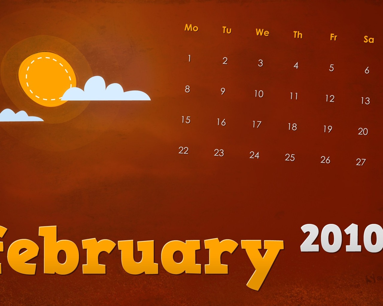Februar 2010 Kalender Wallpaper kreative #12 - 1280x1024