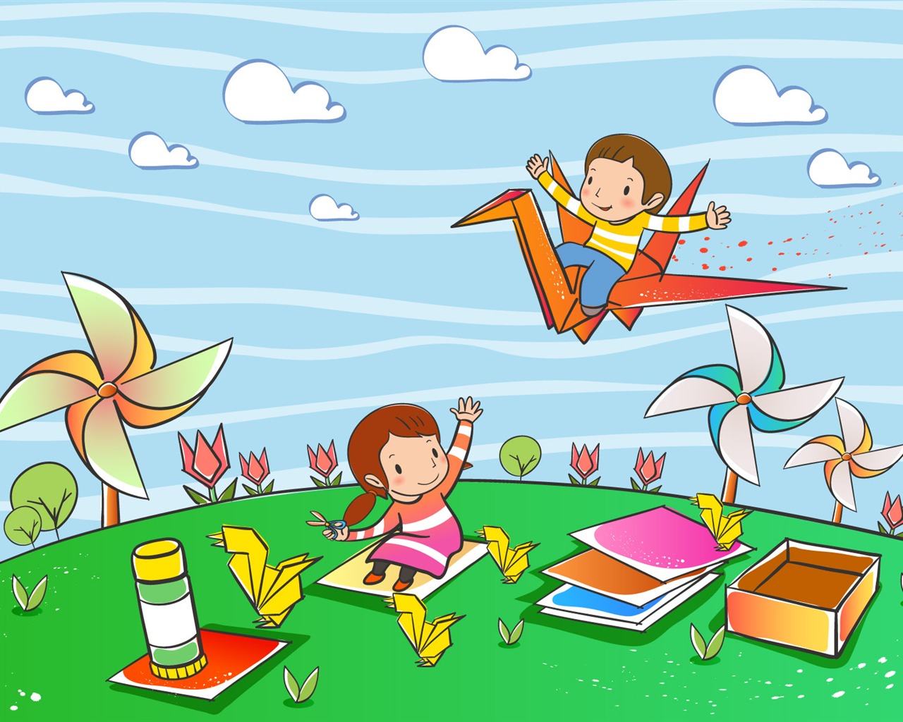 Vector cartoon childhood wallpaper (1) #4 - 1280x1024