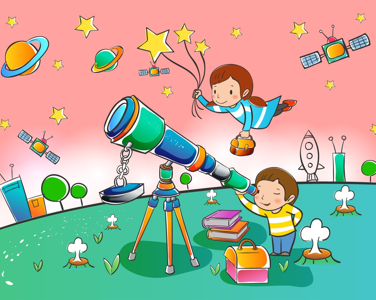 Vector cartoon childhood wallpaper (2) #2 - 1280x1024